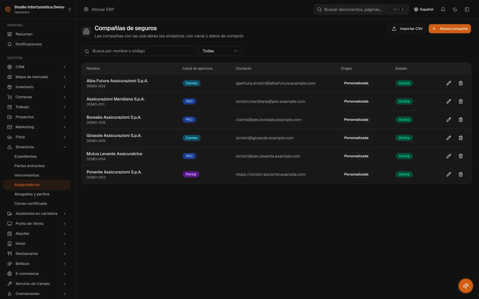 CATÁLOGO DE ASEGURADORAS · CANAL Y DIRECCIÓN CERTIFICADA