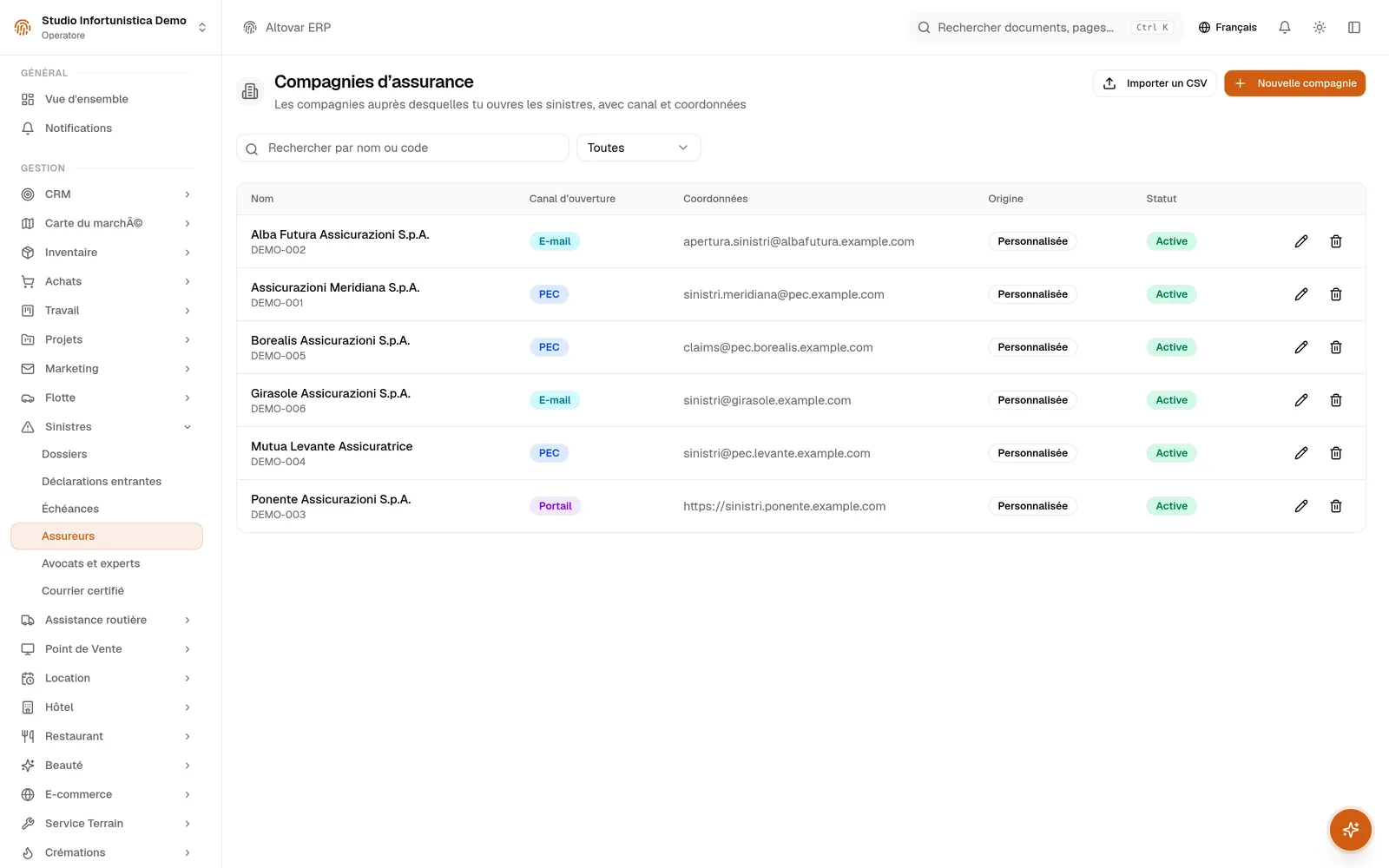 RÉPERTOIRE DES ASSUREURS · CANAL ET ADRESSE CERTIFIÉE