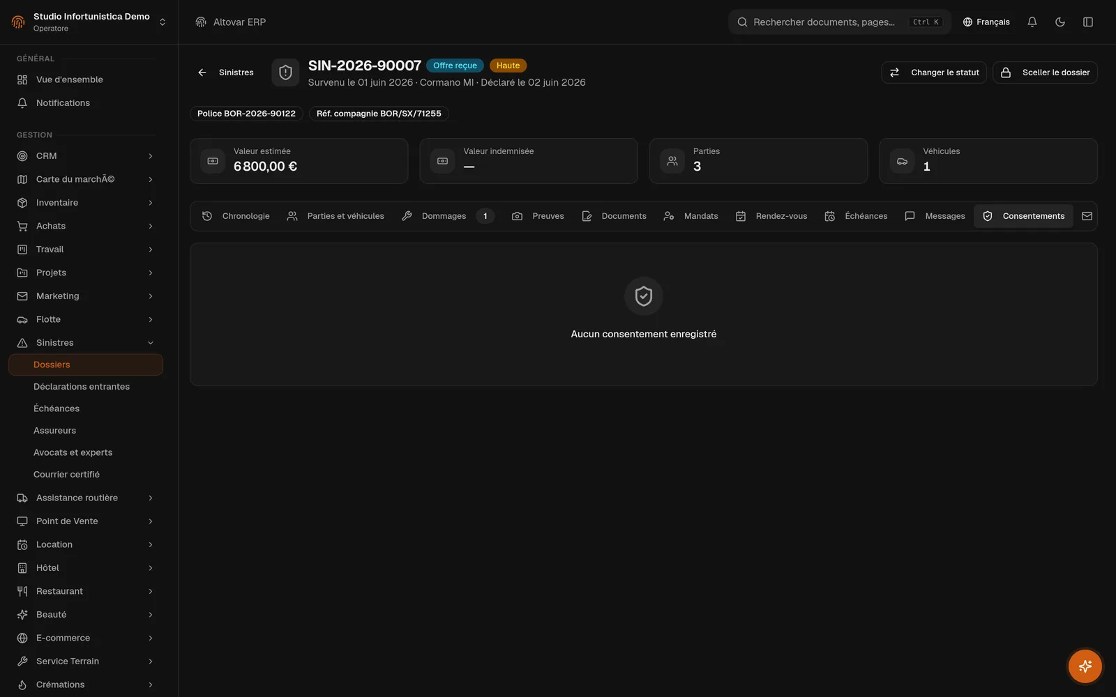REGISTRE DES CONSENTEMENTS DU DOSSIER