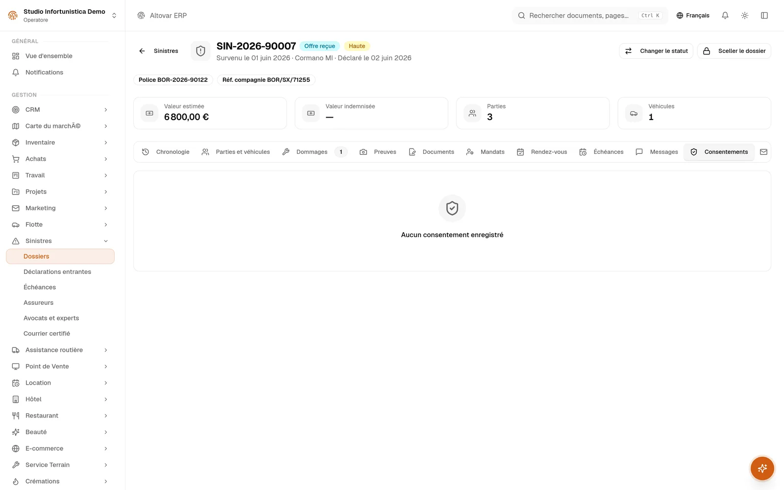 REGISTRE DES CONSENTEMENTS DU DOSSIER