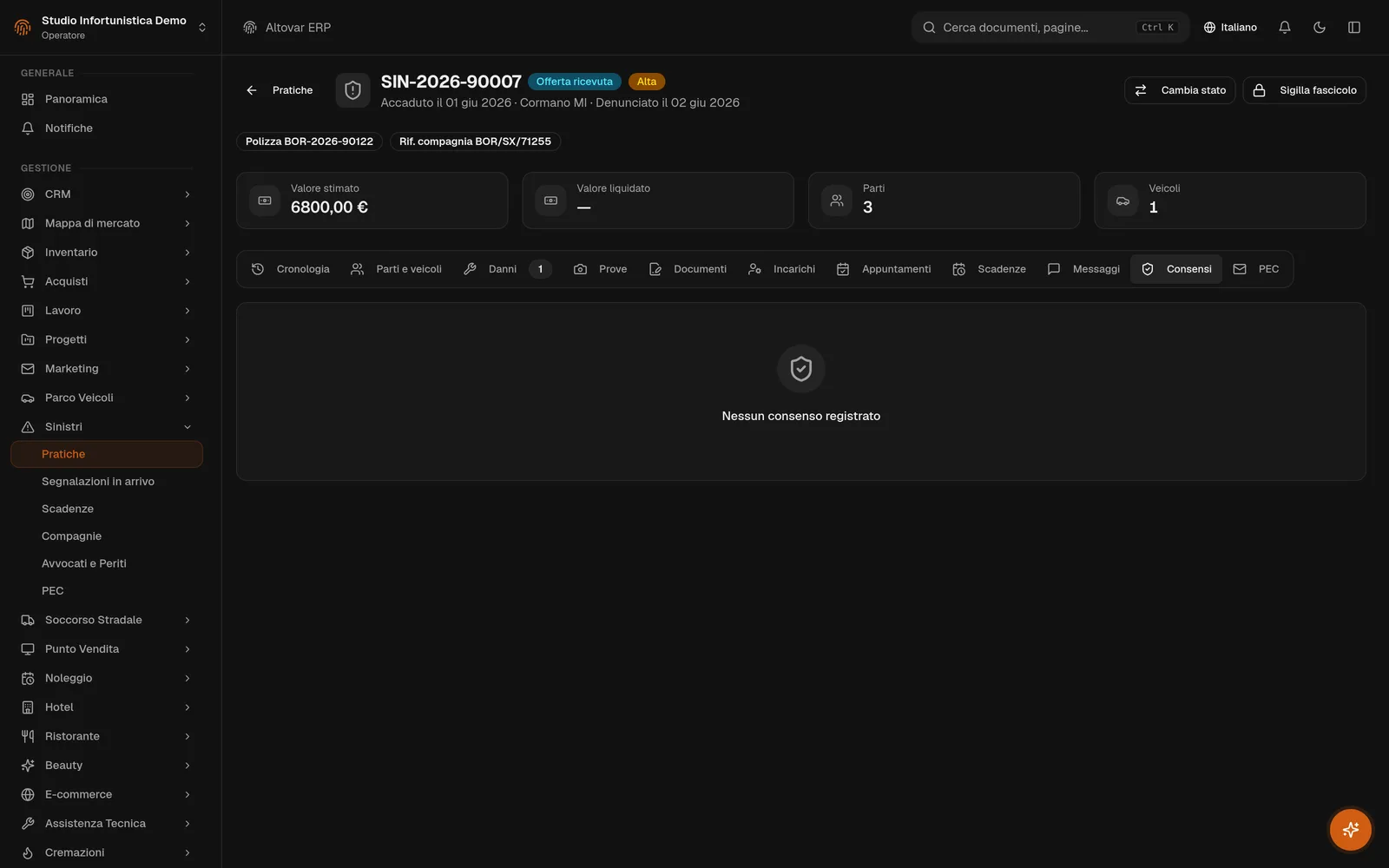 REGISTRO DEI CONSENSI SULLA PRATICA