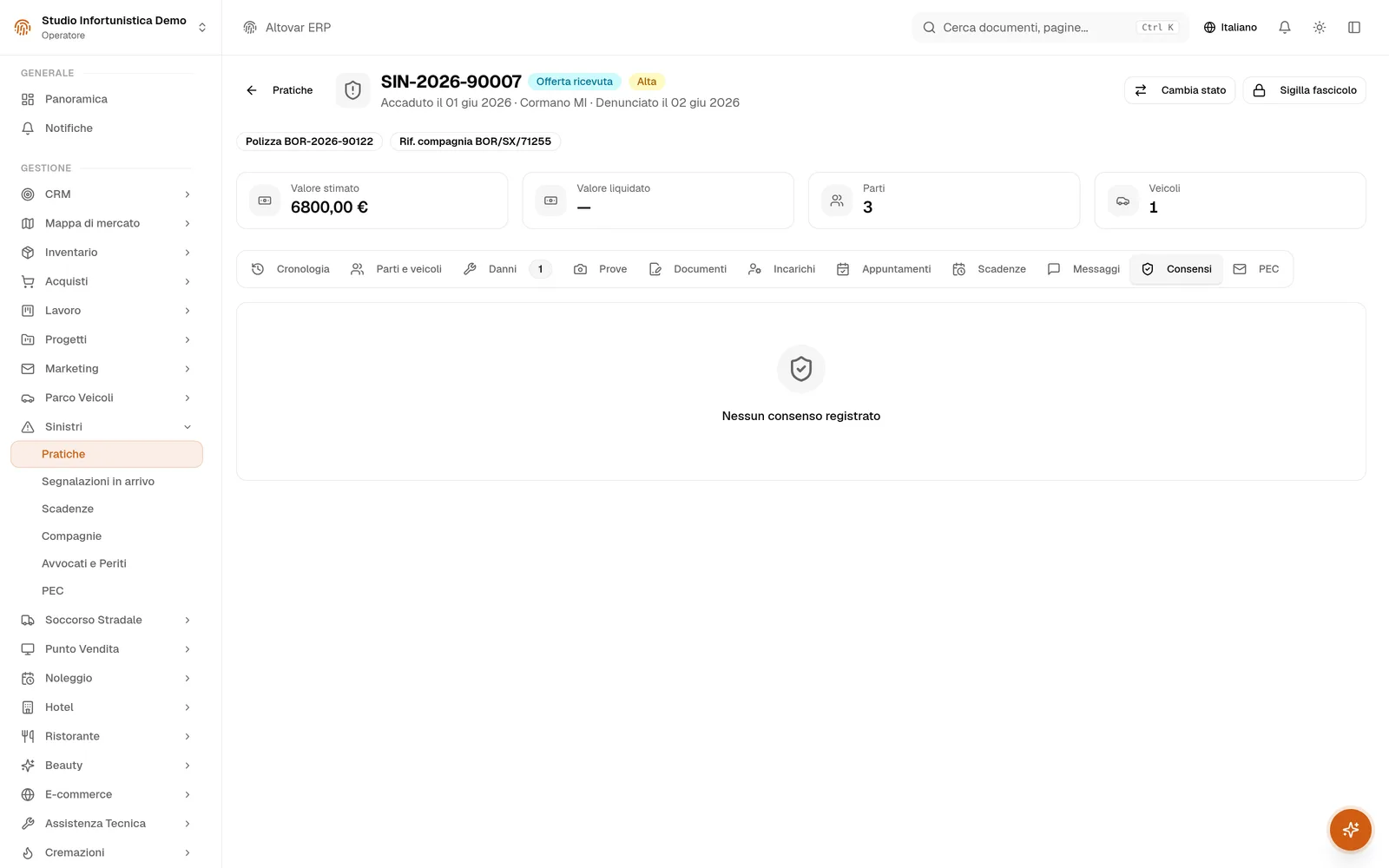 REGISTRO DEI CONSENSI SULLA PRATICA