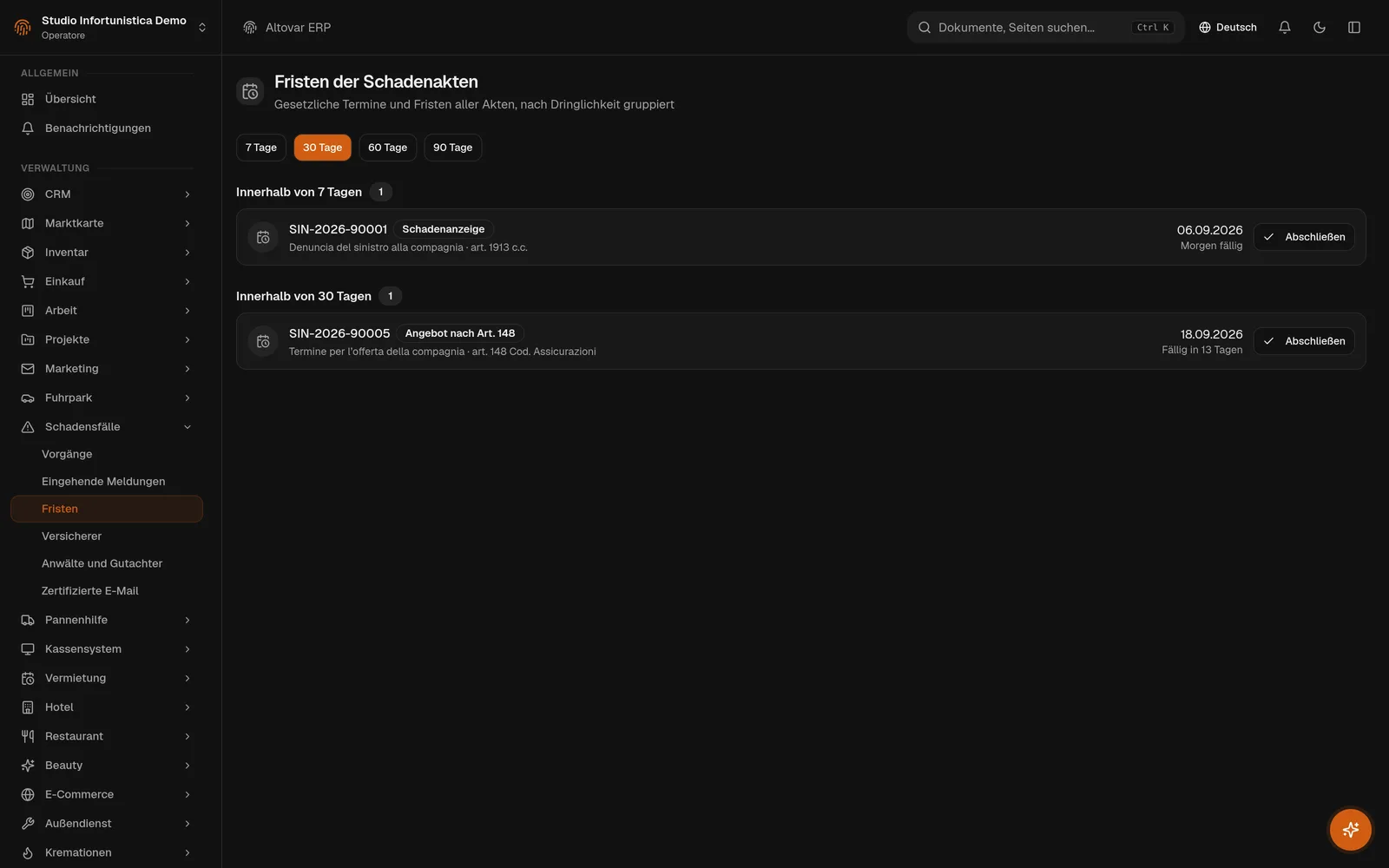 FRISTEN ÜBER DEN GESAMTEN BESTAND