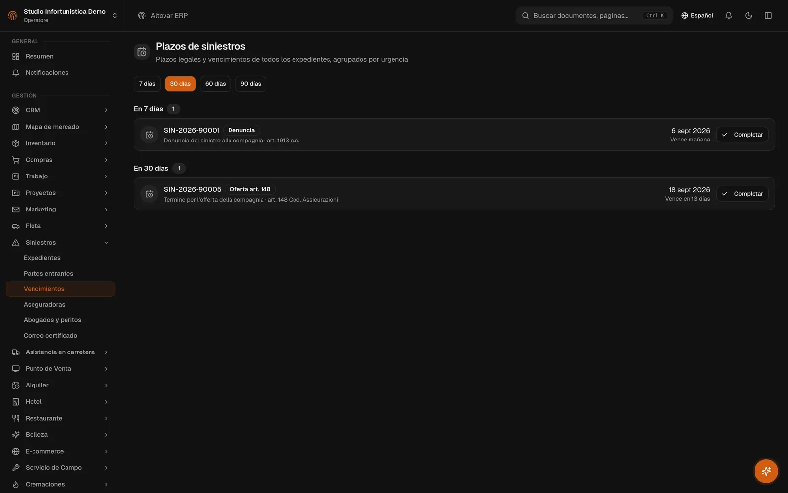 VENCIMIENTOS EN TODA LA CARTERA