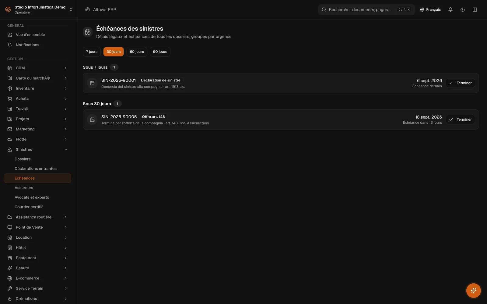 ÉCHÉANCES SUR TOUT LE PORTEFEUILLE