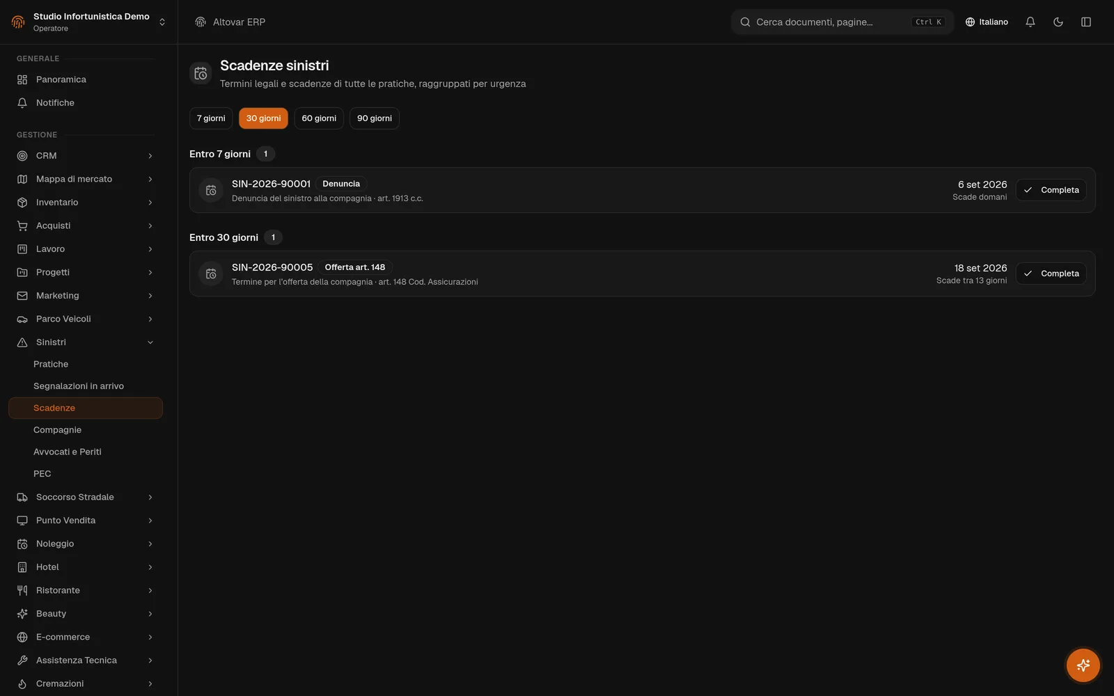 SCADENZE SU TUTTO IL PORTAFOGLIO