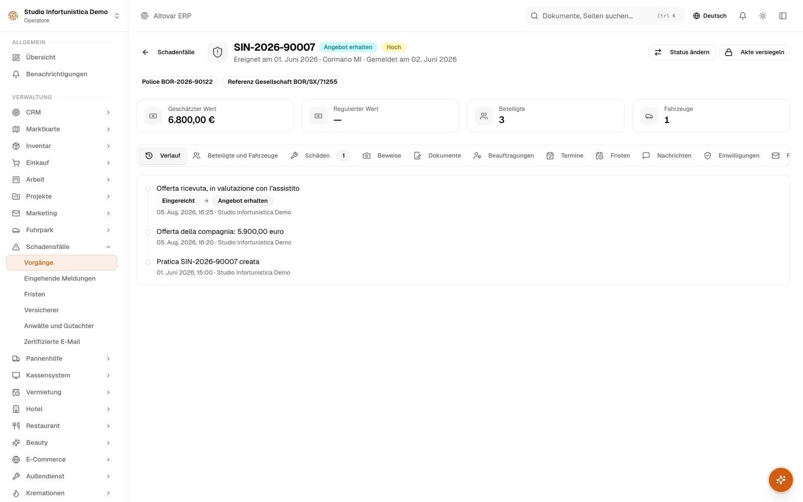FALLDETAIL · CHRONIK UND STATUS